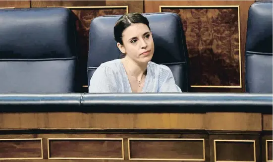  ?? C L LG / ?? La ministra de Igualdad, Irene Montero, en la sesión plenaria de este miércoles en el Congreso