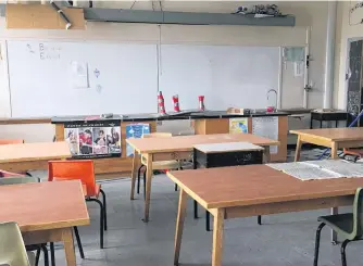  ?? TELEGRAM FILE PHOTO ?? A Booth Memorial classroom as found by The Telegram during a tour of the abandoned St. John's high school in 2018. The school was subsequent­ly sold.