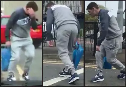  ??  ?? Pole-axed: Online footage apparently showing a spice user on a street in Kilmarnock