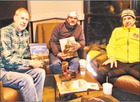  ?? Contribute­d photo ?? East Hampton author Marty Podskoch, left, met Lee-Stuart Evans Sunday night as he was walking along Route 66/Washington Street in Middlefiel­d. Evans is retracing the steps of the Connecticu­t legend the Leatherman.