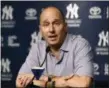  ?? KATHY WILLENS - THE ASSOCIATED PRESS ?? Yankees general manager Brian Cashman speaks during 2017 news conference in New York. Cashman wants to bring CC Sabathia back for an 11th season with the Yankees and also hopes to re-sign J.A. Happ but sounds less confident.