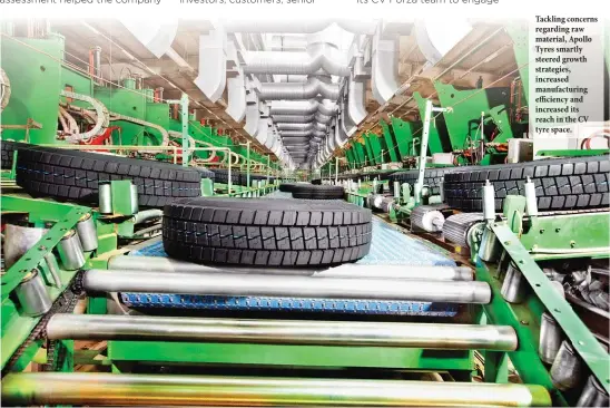  ??  ?? Tackling concerns regarding raw material, Apollo Tyres smartly steered growth strategies, increased manufactur­ing efficiency and increased its reach in the CV tyre space.