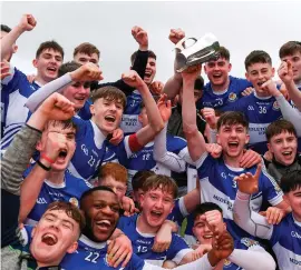  ?? PIARAS Ó MÍDHEACH/SPORTSFILE ?? Midleton CBS players celebrate after the Harty Cup final victory over CBC Cork at Páirc Uí Rinn on Saturday