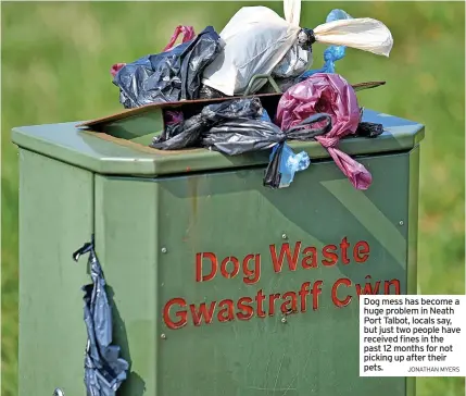  ?? JONATHAN MYERS ?? Dog mess has become a huge problem in Neath Port Talbot, locals say, but just two people have received fines in the past 12 months for not picking up after their pets.