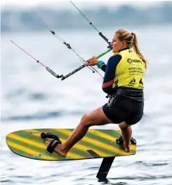  ??  ?? U.S. kitefoiler Daniela Moroz was the most dominant sailor in the Women’s Kitefoil class at the Hempel Sailing World Championsh­ips and continues to be at the forefront of equipment developmen­t. PHOTO : S A I L I N G E N E R G Y / WO R L D S A I L I N G