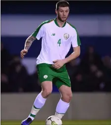  ??  ?? Gary Delaney of North End United on the ball for the Republic of Ireland Amateurs during the friendly against the country’s Under-21 home-based players in Whitehall on Wednesday. Delaney acquitted himself very well in Stephen Kenny’s first game in charge of the Under-21s, who won 1-0.