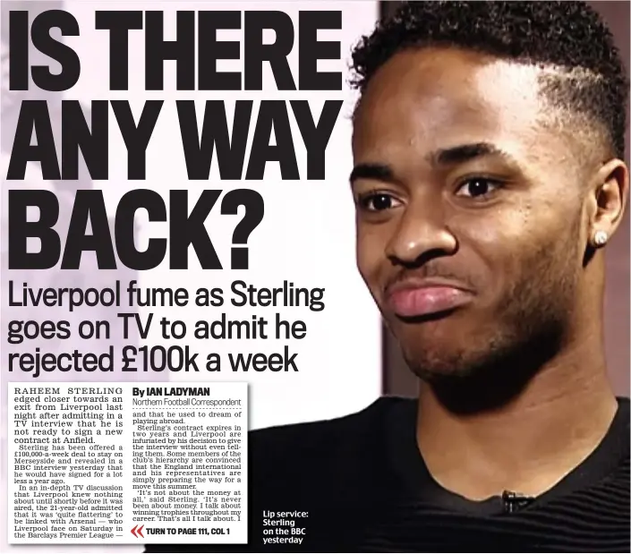  ??  ?? Lip service: Sterling on the BBC yesterday