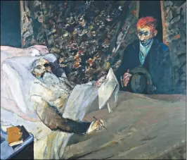  ?? ?? MONET Y VAN GOGH. El padre del impresioni­smo postrado en una cama, visitado por el pintor neerlandés.