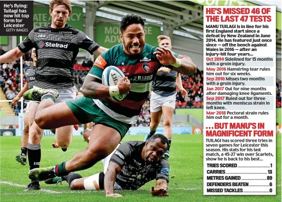  ?? GETTY IMAGES ?? He’s flying: Tuilagi has now hit top form for Leicester