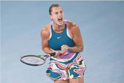  ?? GETTY IMAGES ?? Aryna Sabalenka (above) beat Elena Rybakina, the 2022 Wimbledon champ, 4-6, 6-3, 6-4 to win the Australian Open.