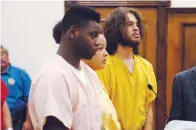  ?? Staff photo by Jim Williamson ?? ■ Suspects in a fatal drive-by shooting, from left, Joshua King, 20, Tenescha Wilkerson, 18, and Brady Winship, 19, appear July 17, 2017, in Little River County Circuit Court. The fourth suspect is a juvenile.