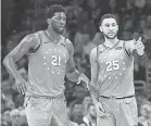  ??  ?? Ben Simmons, right, and Joel Embiid are the heart of the 76ers’ team.
BILL STREICHER/ USA TODAY SPORTS