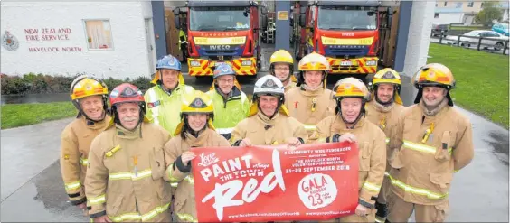  ?? PHOTO / DUNCAN BROWN ?? Havelock North Volunteer Fire Brigade members are ready to help Paint the Village Red to raise funds for a training facility.