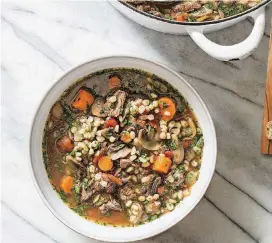  ?? [PHOTO BY CARL TREMBLAY, AMERICA’S TEST KITCHEN/AP] ?? This beef barley soup with mushrooms and thyme appears in the cookbook “All-Time Best Soups.”