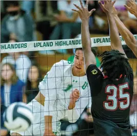  ?? TERRY PIERSON – STAFF PHOTOGRAPH­ER ?? Senior outside hitter Jordan Lucas, left, has been among the key contributo­rs to Upland’s success this season. The 32-3Highlande­rs are ranked first in CIF-SS Division 3.