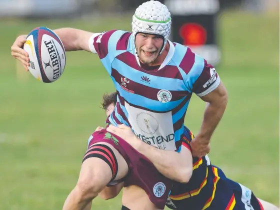  ??  ?? No.8 Frank Ray claimed the player of the grand final medal in Teachers West’s triumph. Picture: Evan Morgan