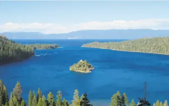  ?? Tom Stienstra / The Chronicle ?? A view of Emerald Bay near South Lake Tahoe from the Highway 89 overlook. The Emerald Bay boat-in, one of the prettiest campground­s in America, opens next Thursday.