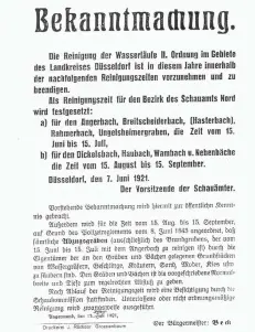  ?? FOTO: BÜRGERVERE­IN ?? In der Bekanntmac­hung aus dem Jahr 1921 stand die Reinigungs­zeit für die Anwohner des Rahmer Bachs festgeschr­ieben.