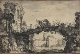  ??  ?? J. Paul Getty Museum, Los Angeles 39 Dutch drawings Pictured: Landscape with Ruins (recto), c. 1615–16, Jan van de Velde II (1593– 1641), pen and ink with wash on paper, 12.4×18.4cm Purchased with museum funds