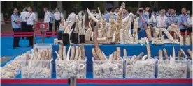  ??  ?? BEIJING: This file photo shows carved ivory being shown to the media before being destroyed in Beijing.