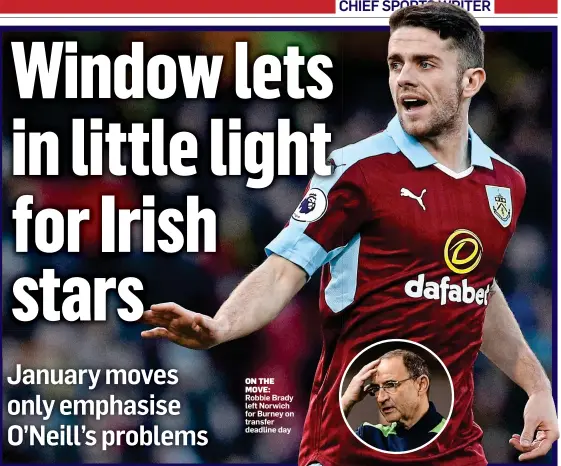  ??  ?? ON THE MOVE: Robbie Brady left Norwich for Burney on transfer deadline day