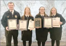  ?? COURTESY PHOTO ?? Farmington FFA’s Poultry Judging Team came in second place at the national contest in October in Indianapol­is, Ind. Team members are Seth Horn, left, Emily Spatz, Jordan Horn and Katelynn Horn.