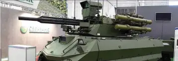  ??  ?? Russia’s Uran-9 is a small, unmanned, heavily armed tank, which has a limited autonomous mode.