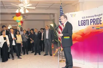  ??  ?? Ambassador Glyn T. Davies gave a speech for the Pride reception held at his official Bangkok residence last Tuesday.