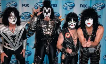  ?? GETTY IMAGES ARCHIVES ?? ock band Kiss — from left, Tommy Thayer, Gene Simmons, Eric Singer and Paul Stanley — bring eir so-called farewell tour to Oakland Arena Friday.