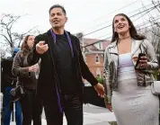 ?? Brian A. Pounds/Hearst Connecticu­t Media ?? Lead actor Jay Hernandez, left, and LPGA golfer Anya Alvarez arrive at the world premiere of the new movie, The Long Game, at Sacred Heart University’s Fairfield Community Theater in Fairfield on Wednesday.