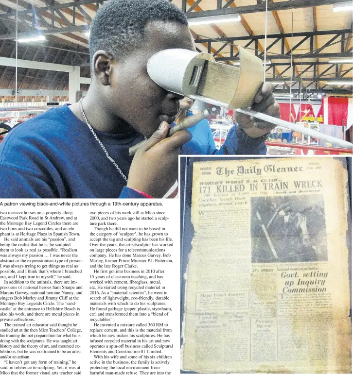  ??  ?? A patron viewing black-and-white pictures through a 19th-century apparatus.
A 1957 Daily Gleaner front page.