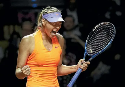  ?? PHOTO: GETTY IMAGES ?? Maria Sharapova celebrates winning match point in her comeback game against Roberta Vinci in Stuttgart.