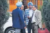  ??  ?? ■ SIT head ADGP Prabodh Kumar (right) with other members after grilling police officers in Chandigarh on Tuesday. KARUN SHARMA/HT