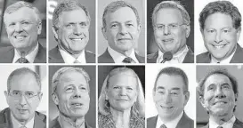  ?? Associated Press photos ?? On top row, from left, Thomas Rutledge; Leslie Moonves; Robert Iger; David Zaslav and Robert Kotick. On bottom row, from left: Brian Roberts; Jeffrey Bewkes; Virginia Rometty; Leonard Schleifer and Stephen Wynn.