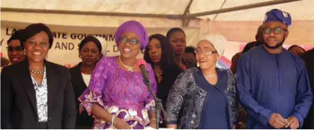  ??  ?? L-R: Ag. Head of Service, Lagos State, Mrs. Folashade Adesoye; Wife of the Governor, Lagos State, Mrs. Bolanle Ambode; Commission­er for Youth and Social Developmen­t, Pharm. (Mrs.) Uzamat Akinbile-Yusuf; and Chairman, House Committee on Youths, Hon....