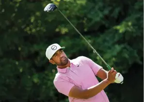  ?? Nathan Denette/the Canadian Press via AP ?? Tony Finau, of the United States, watches his tee shot on the 17th hole Saturday during round three of the Canadian Open golf tournament at St. George’s Golf and Country Club in Toronto.