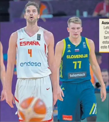  ??  ?? NO ESTARÁ NINGUNO DE LOS DOS. Pau Gasol y Luka Doncic, en las semifinale­s del Eurobasket de 2017.