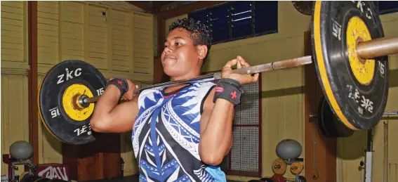  ?? Photo: ?? National weightlift­ing rep Merewalesi Vusonitoka­lau was back at training at the national Fitness Centre in Suva on June 23, 2020.
Ronald Kumar