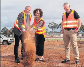  ??  ?? NEW BEGINNING: From left, Northern Grampians Shire Council Kara Kara councillor Tony Driscoll, Member for Mallee Anne Webster and St Arnaud Recreation Advisory Group chair Peter Knights during a sod-turning ceremony at St Arnaud.