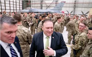  ?? AP ?? US Secretary of State Mike Pompeo meets with coalition forces at Bagram Air Base, Afghanista­n.—