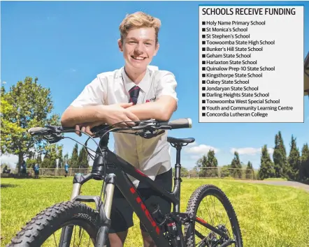  ?? Picture: Kevin Farmer ?? NEW ACADEMY: Toowoomba State High School student and champion mountain bike racer George Kirwan is excited about funding for the school’s Mountain Biking Academy.