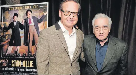  ??  ?? Jon with Martin Scorsese at a New York screening of Stan &amp; Ollie. The film has been nominated for Outstandin­g British Film by Bafta, with Steve Coogan also nominated by Bafta in the Leading Actor category