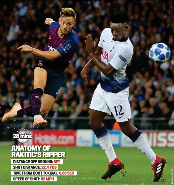  ?? REX/SHUTTERSTO­CK ?? Volley good: Rakitic smashes Barca’s second