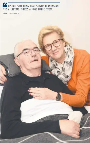  ?? Picture: ALAN BARBER ?? DEALING WITH THE FALLOUT: David and Carolyn Clutterbuc­k. Mr Clutterbuc­k was left a quadripleg­ic after being knocked off his bike in November 2017.