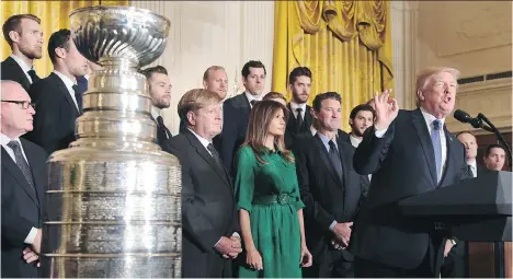  ?? SUSAN WALSH/THE ASSOCIATED PRESS ?? Donald Trump meets with the 2017 Stanley Cup champion Pittsburgh Penguins on Tuesday at the White House.