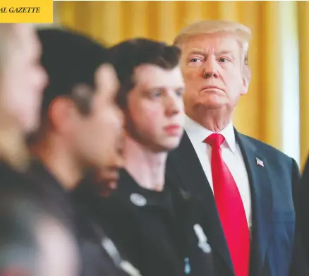  ?? PABLO MARTINEZ MONSIVAIS / THE ASSOCIATED PRESS ?? President Donald Trump looks over to members of the Wounded Warrior Soldier Ride during an event at the White House on Thursday.