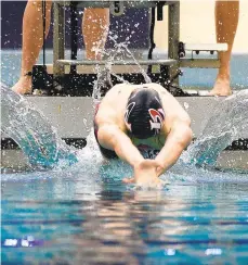  ?? ?? Liberty’s Daniel Lehr swims in the 200-yard medley relay on Wednesday during the PIAA Swimming and Diving Championsh­ips at Bucknell University in Lewisburg.