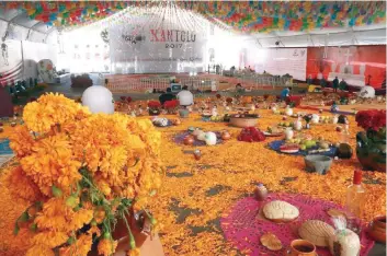  ??  ?? En la instalació­n del altar más grande del mundo se utilizaron 400 kilos de naranja, 10 de cacahuate, 100 de guayaba, 400 de plátano, 20 de tejocote, 20 de maíz, 20 de calabaza, y 100 costales de aserrín, de acuerdo con informació­n oficial.