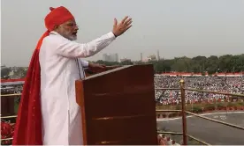  ?? Photograph: Harish Tyagi/EPA ?? The Indian prime minister, Narendra Modi, delivers his independen­ce day speech at the RedFort in New Delhi.