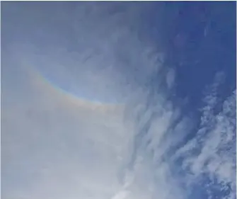  ??  ?? Sun dogs appear low on the horizon. To see a circumzeni­thal arc, you have to look up… way up! Jess Bargen spotted this one in the sky over Kentville, N.S., last week.